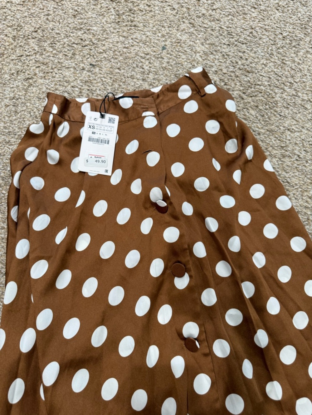 Zara Brown Maxi Skirt with White Polka Dots